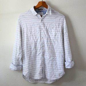 Denim & Flower Men's White Blue Stripe Slim Fit